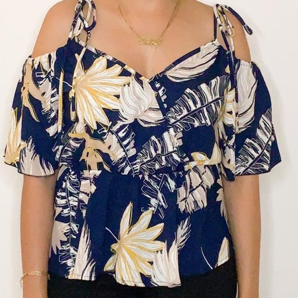 Palm Leaf Peplum Top - Picture 1 of 3